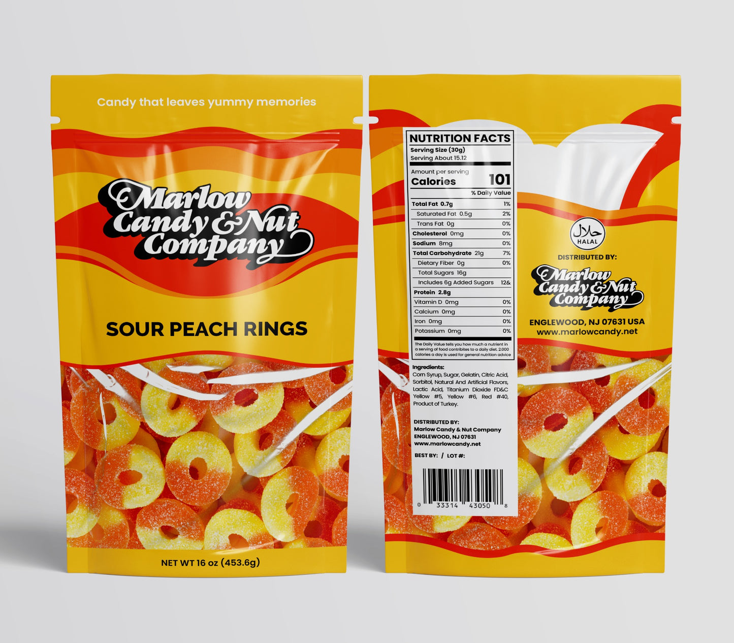 Sour Peach Rings 1lb Pouch Bag